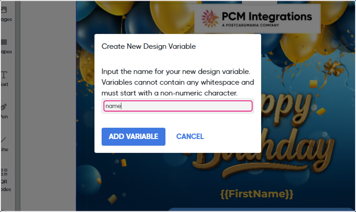 Add the name of your variable