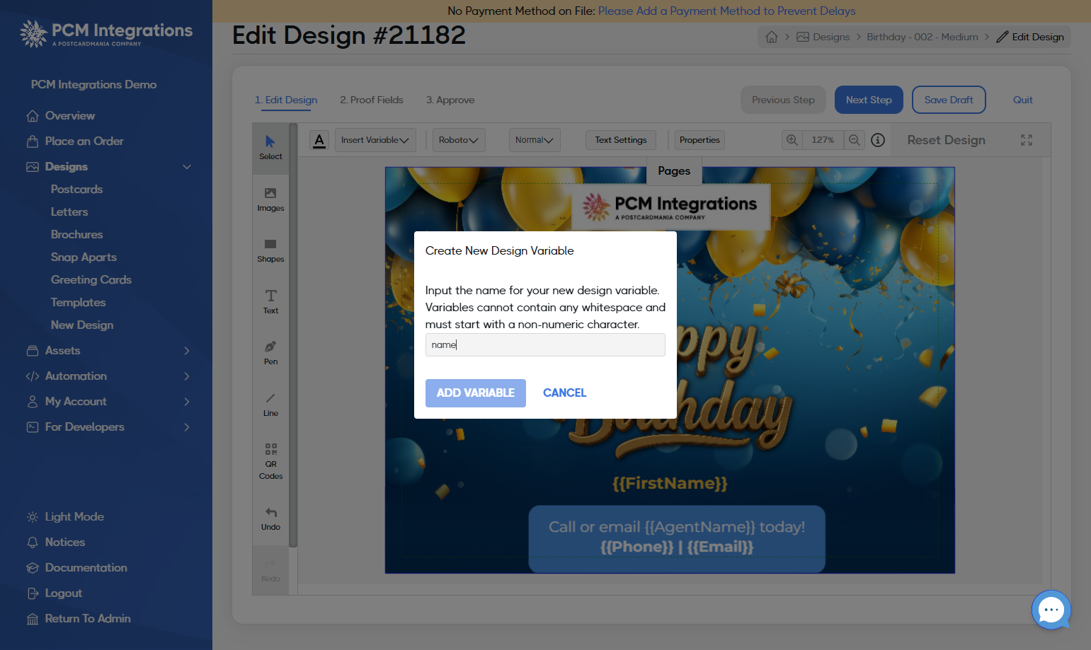 Click on ADD VARIABLE