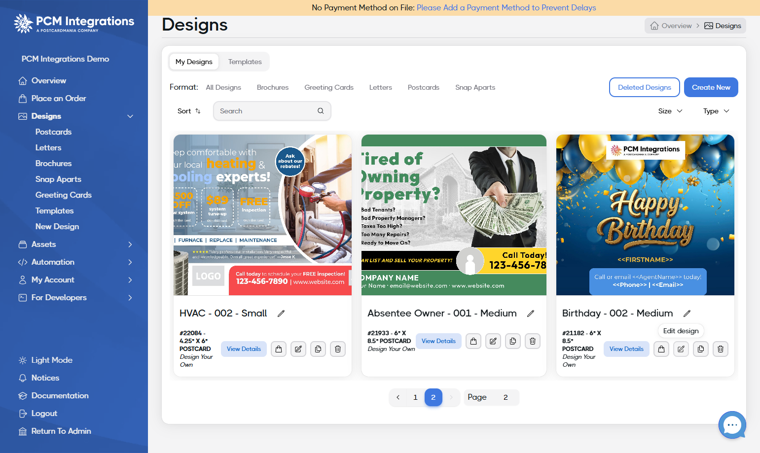 Click on the edit design button for your design of choice