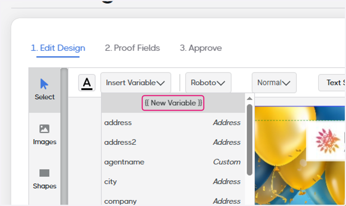 To add a custom variable, click on {{ New Variable }}