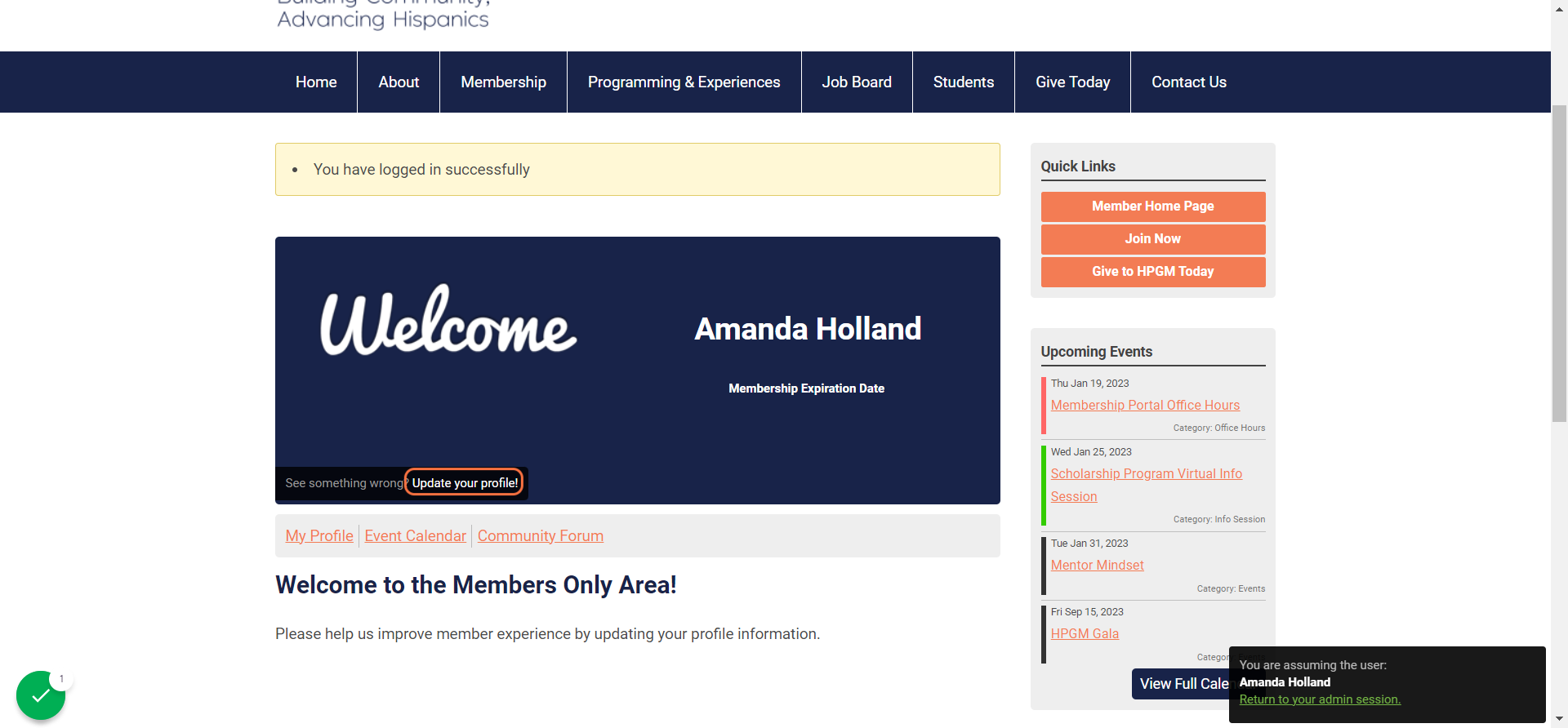 Click on Update your profile!
