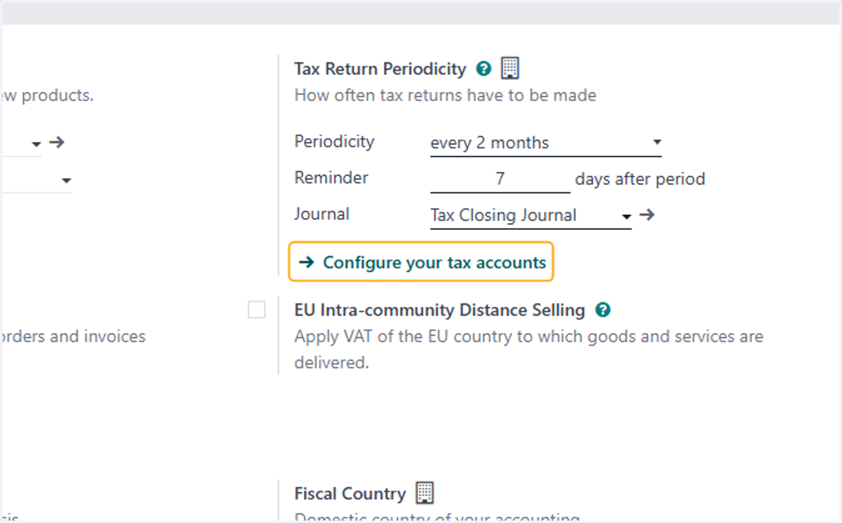 Click on Configure your tax accounts