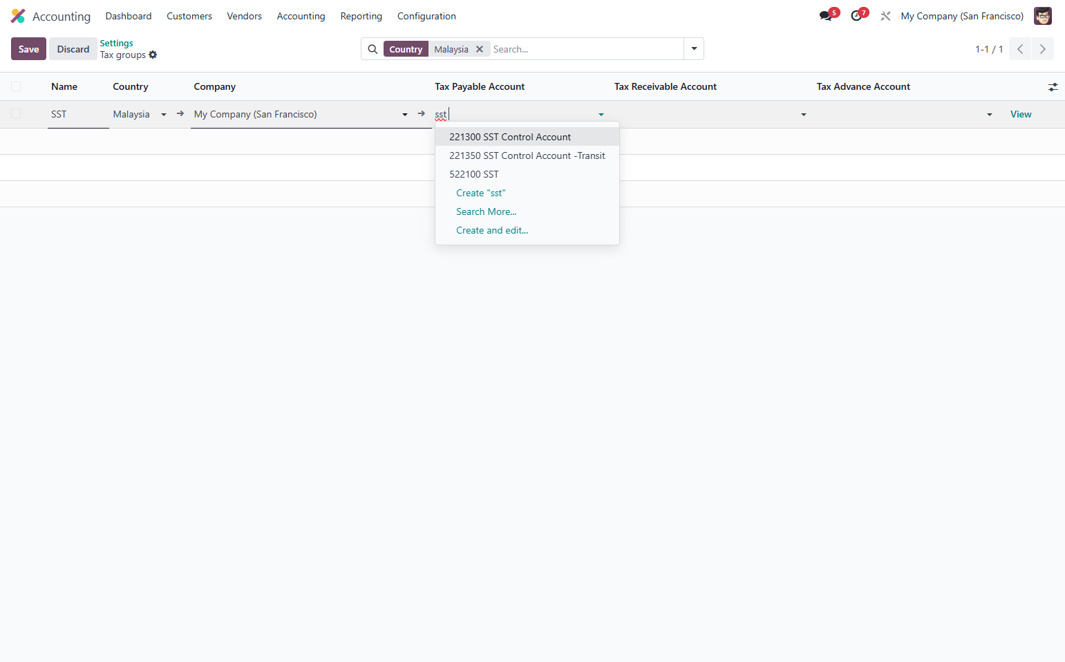 Select Tax payable account & Tax receivable account