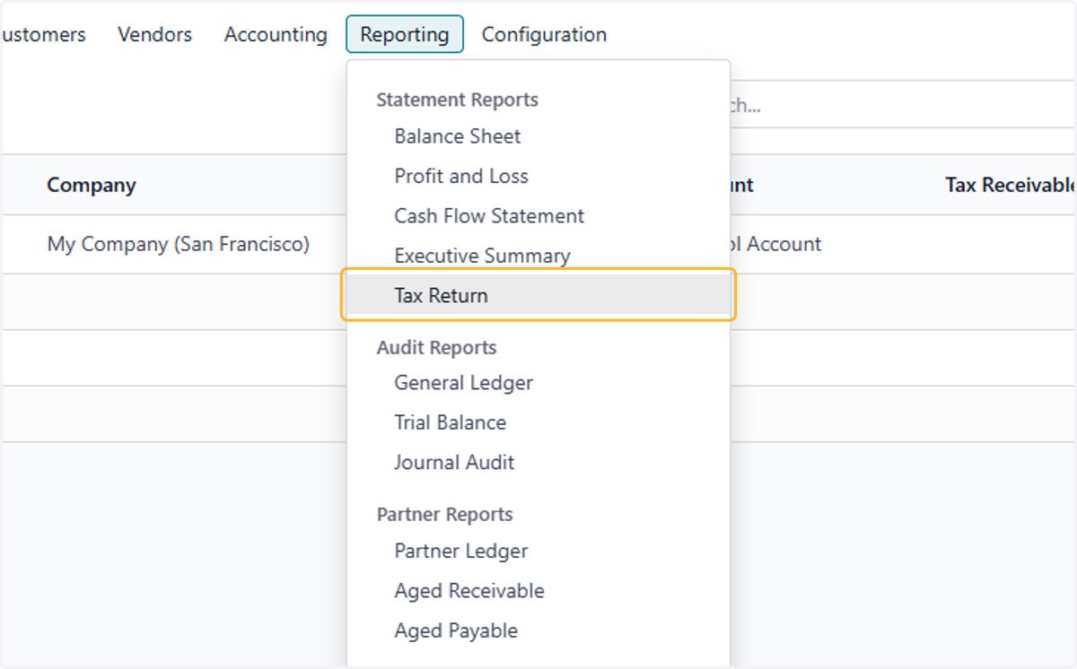 Click on Tax Return