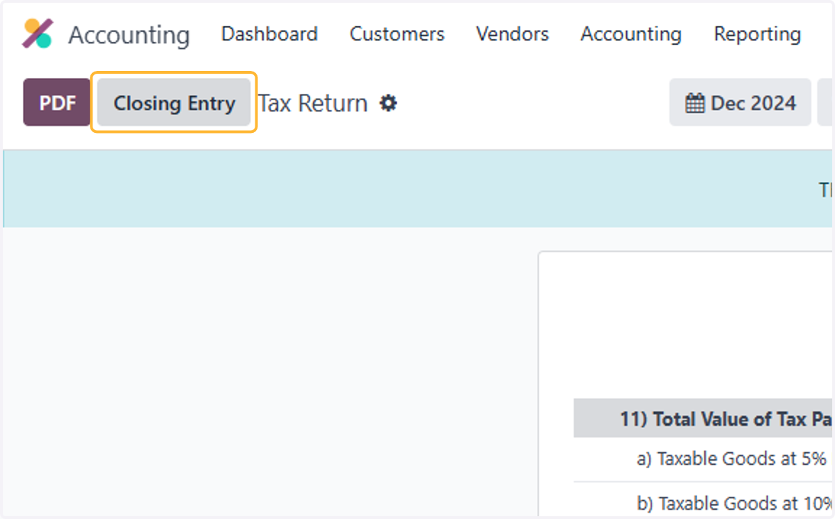 Once confirmed, click closing entry