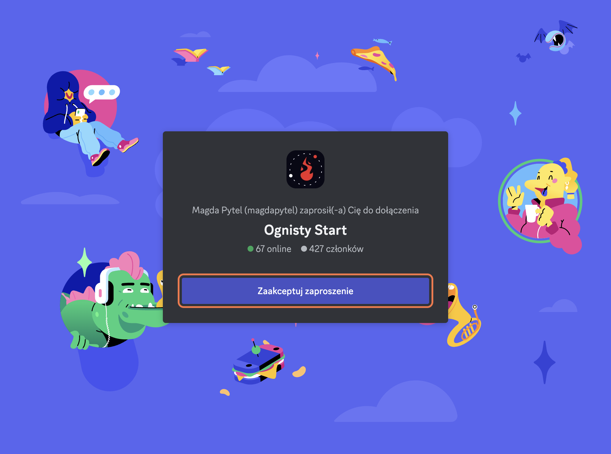 Kliknij w zaproszenie do Discord. A następnie kliknij "Zaakceptuj zaproszenie"