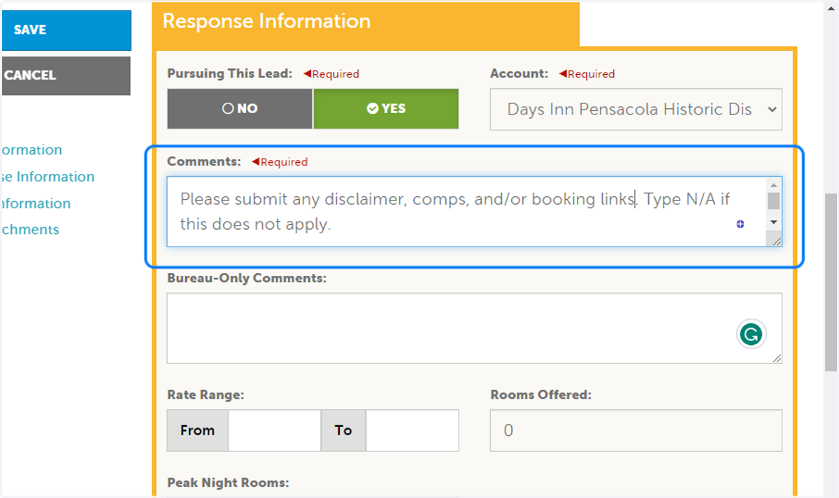 Comments"Please submit any disclaimer, comps, and/or booking links. Type N/A if this does not apply.