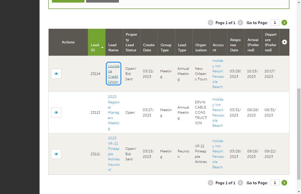 Select the Lead Status type you wish to view. Click on the RFP you wish to pursue.