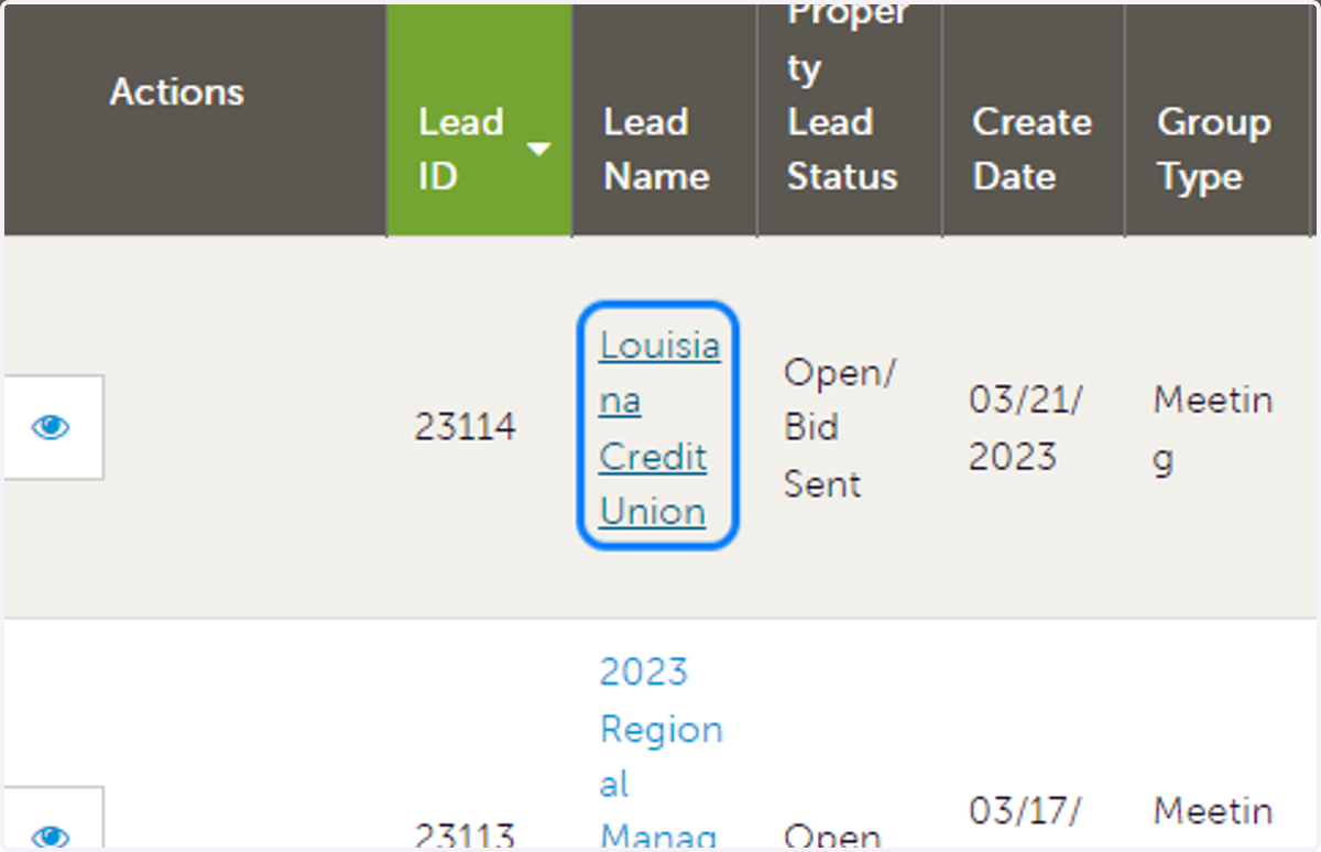 Select the Lead Status type you wish to view. Click on the RFP you wish to pursue.