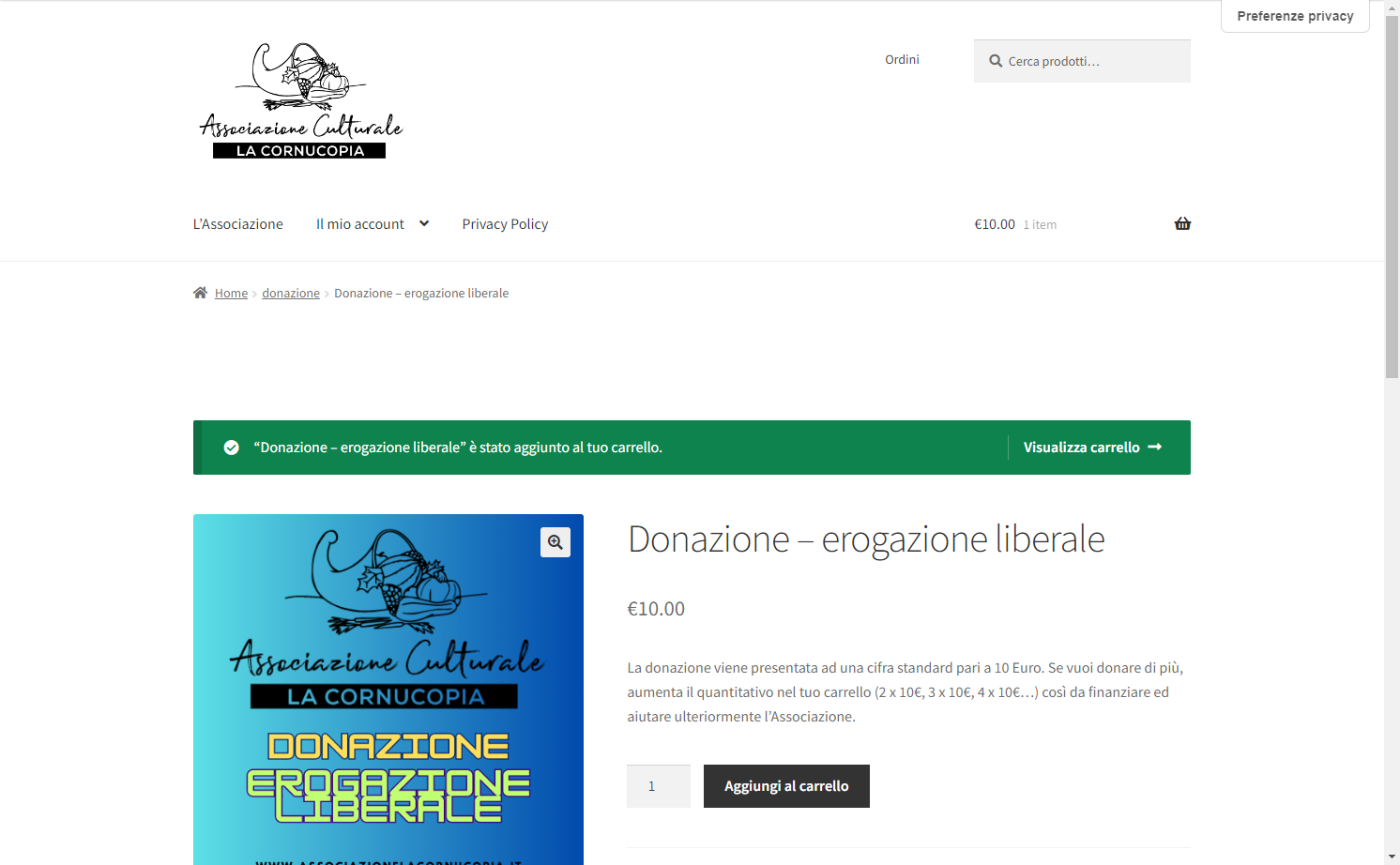 Click su Visualizza carrello