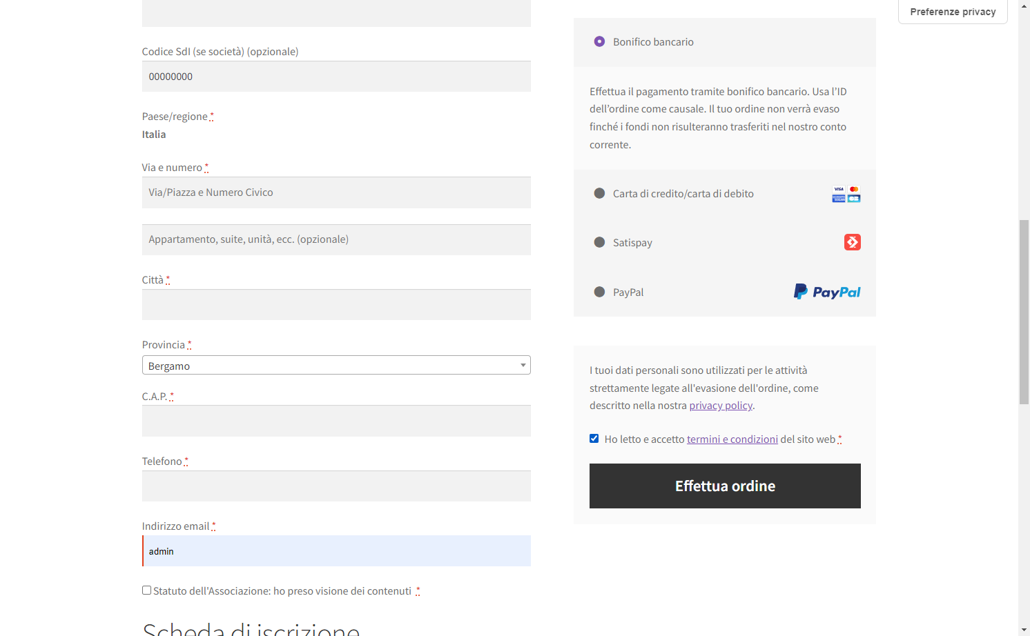 Check Ho letto e accetto termini e condizioni del sito web *