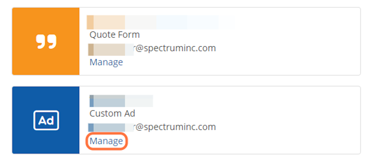Click on Manage in the Ads Lead