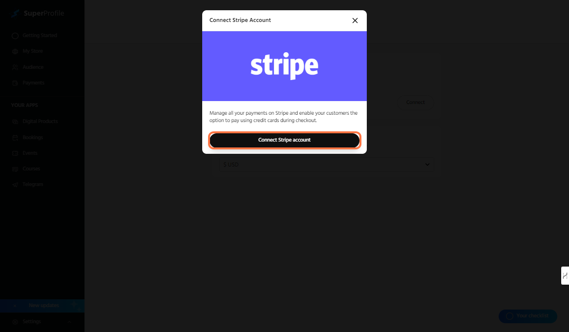 Click on Connect Stripe account