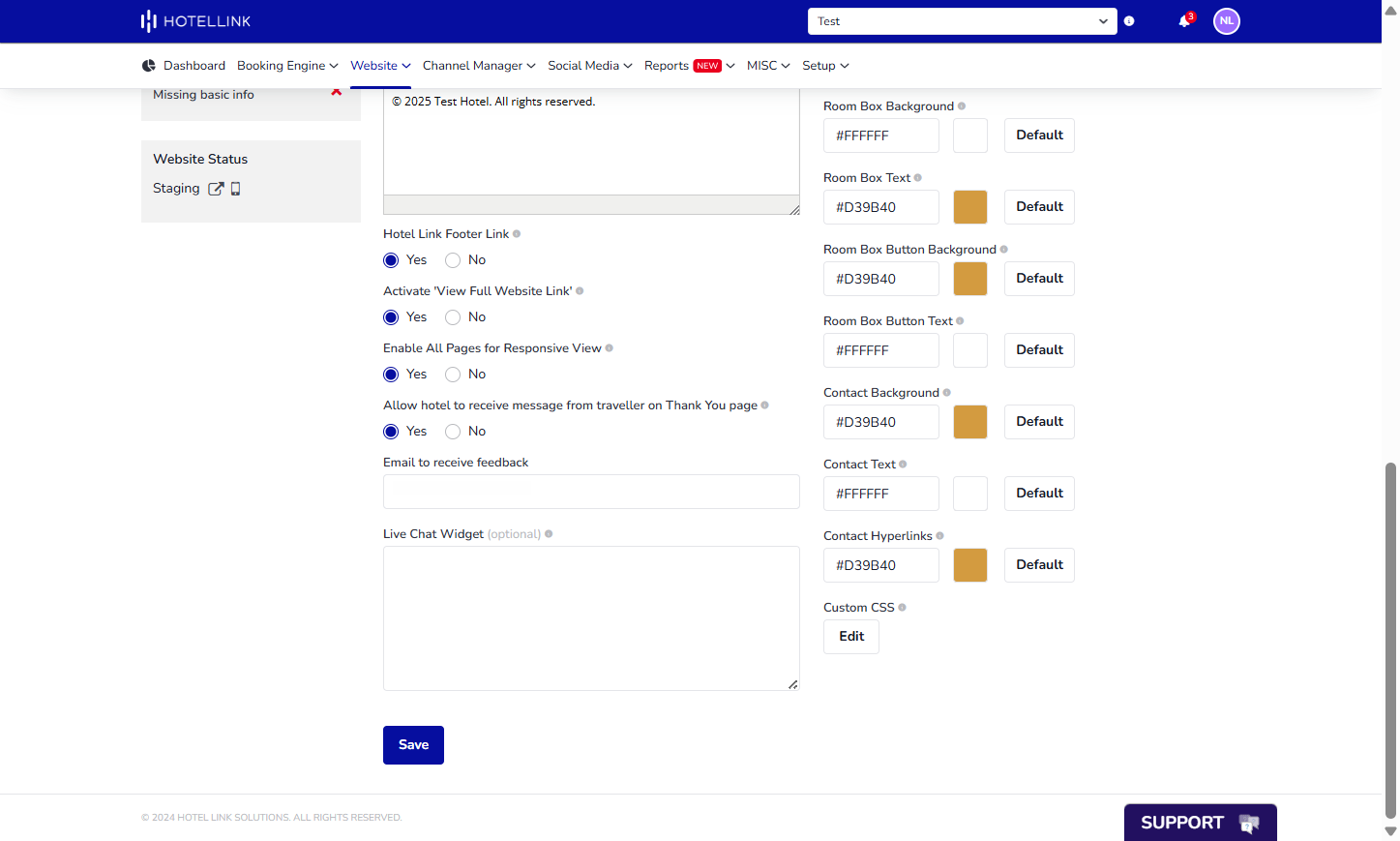 Contact Text: Text color in the contact information box on the homepage.