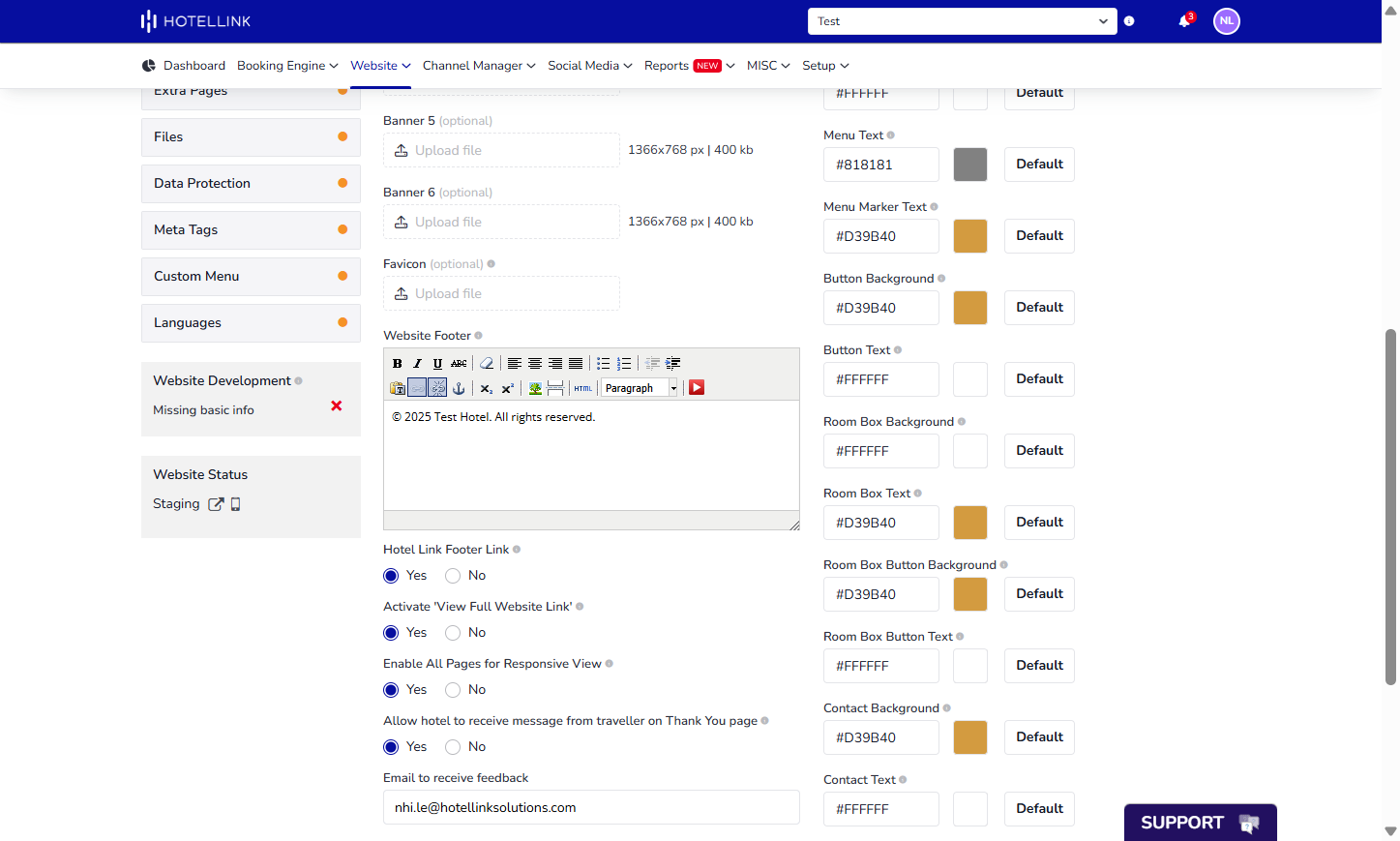Button Background: The button background color applies to the whole website, for all action buttons.