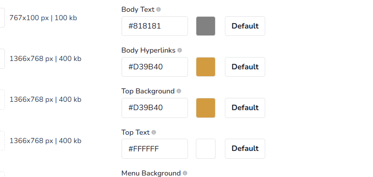Body Hyperlinks: The body hyperlinks color applies to all hyperlinks in the body area of the website.