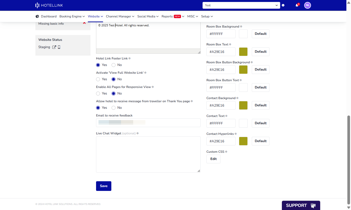 Hotel Link Footer Link: Choose whether to display the link to Hotel Link’s website at the bottom or not.
