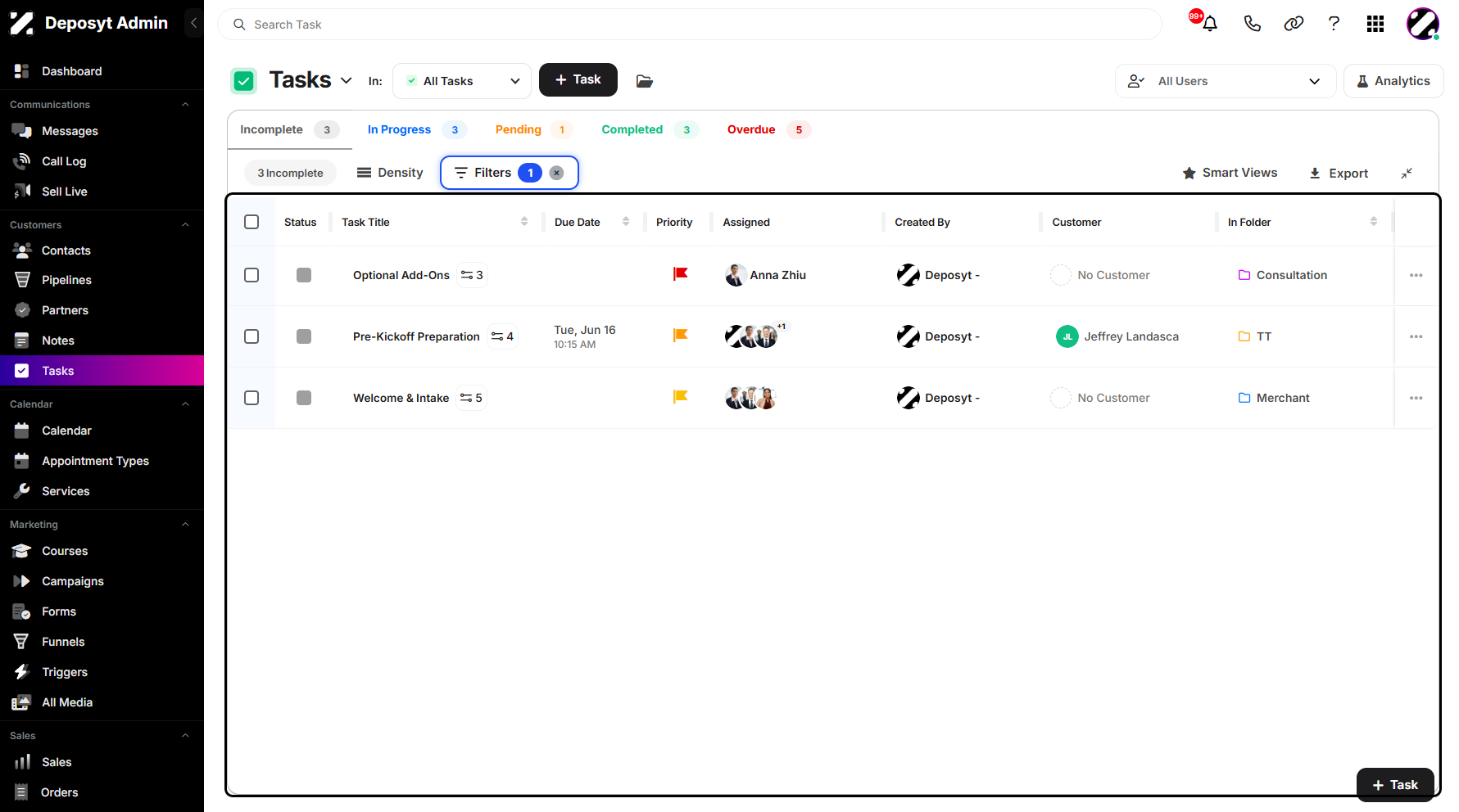 Step 10: It will then populate the tasks according to the applied filter settings.