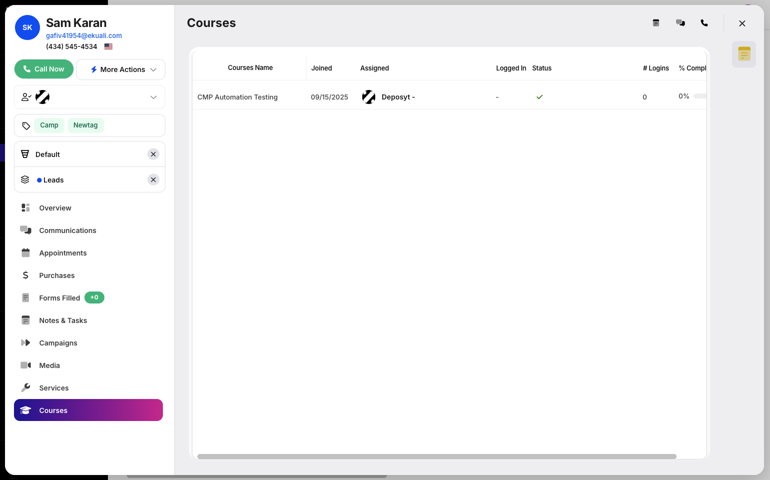 Step 4: From here, you can view the courses the customer is enrolled in.