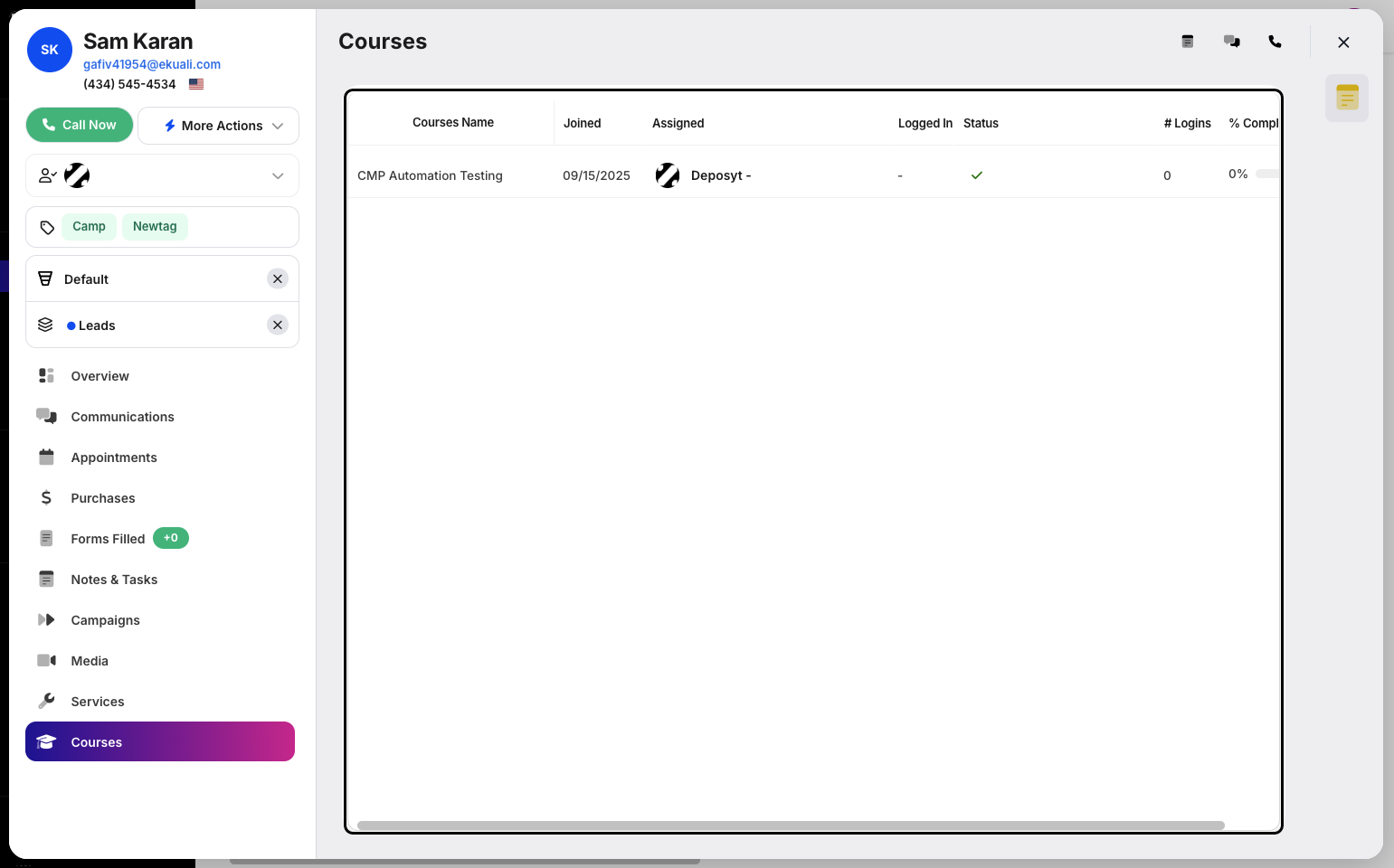 Step 4: From here, you can view the courses the customer is enrolled in.