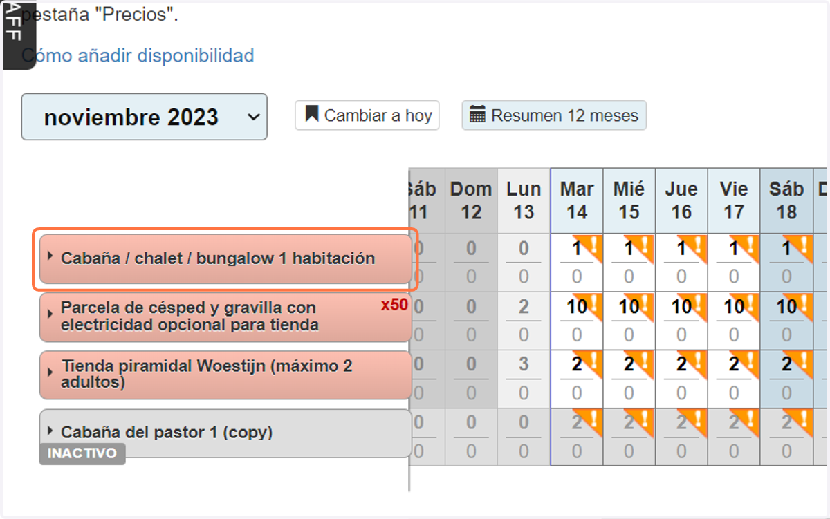 Haz clic en el tipo de unidad a la que deseas añadir un enlace iCal.