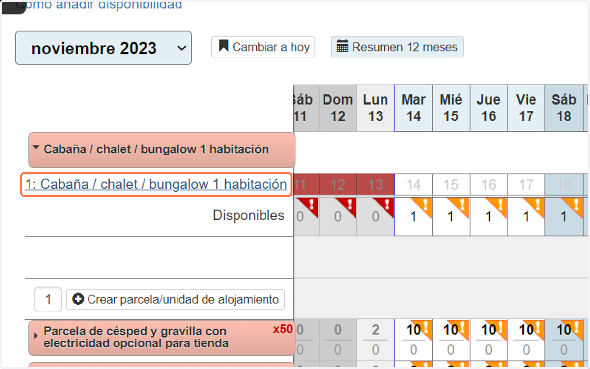 Haz clic en el hipervínculo azul del tipo de unidad/parcela que corresponde al enlace iCal.