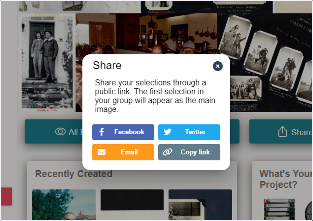 For public link or text message sharing, select 'Share Outside App'