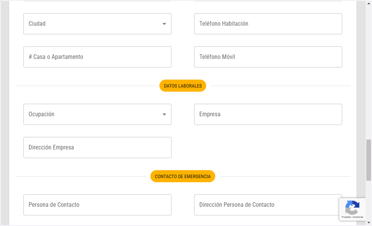 Proporciona los datos de tu Ciudad, Teléfono de Habitación, Casa o Apartamento, Teléfono Móvil y Datos Laborales