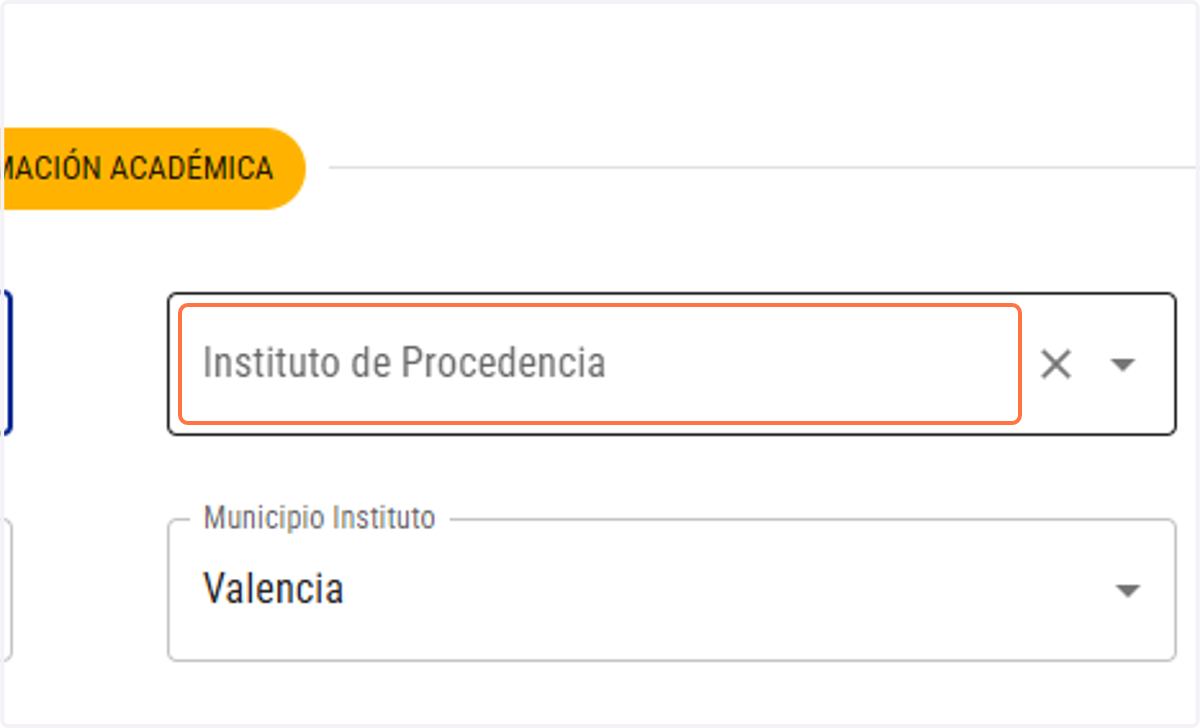 Click on Instituto de Procedencia