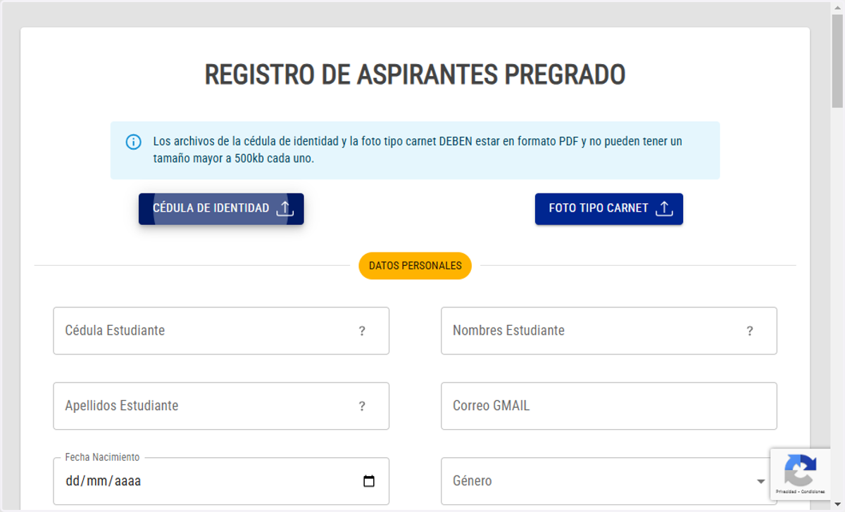 Click en Cedúla de Identidad