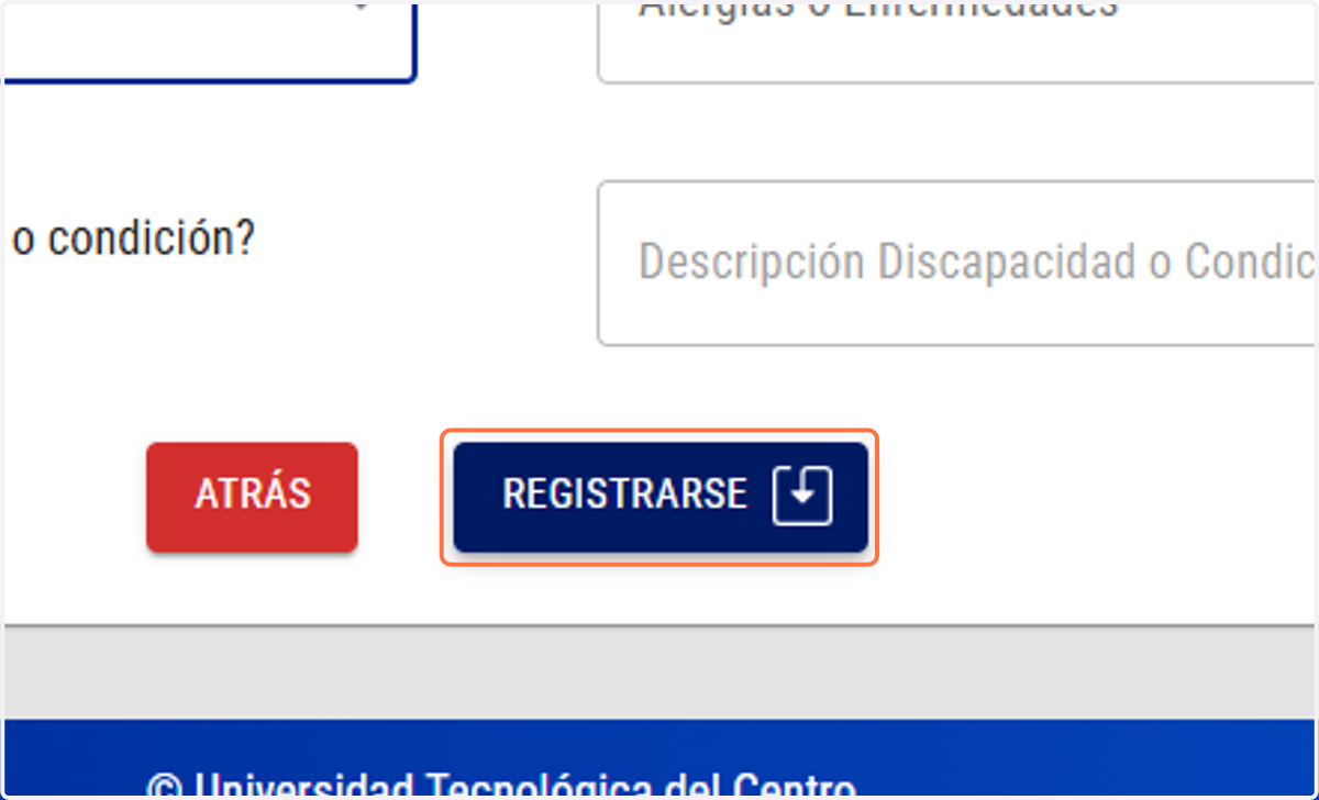 Finaliza con éxito tu registro como aspirante en el botón REGISTRARSE