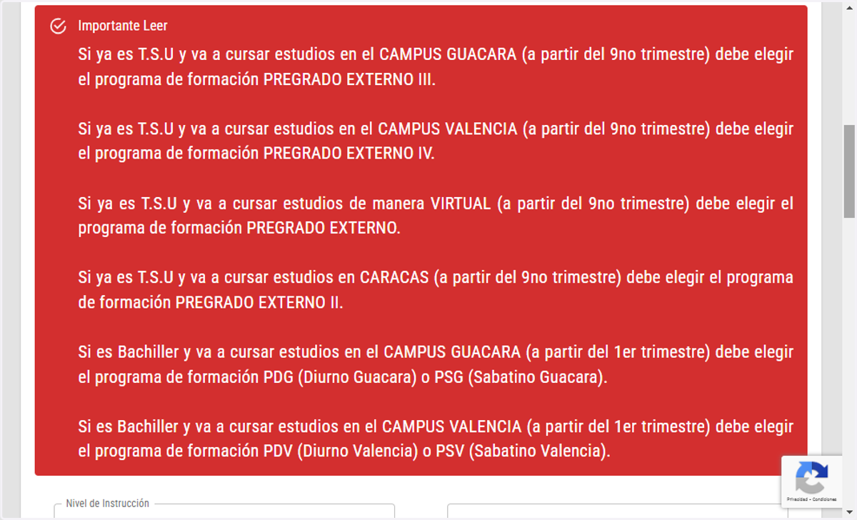 No olvides leer la parte subrayada en rojo ya que contiene información muy importante sobre los Programas de UNITEC