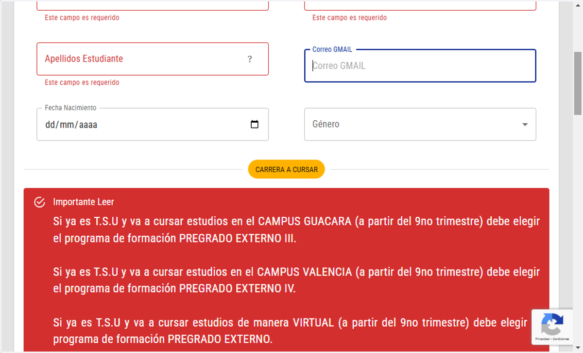 Revisa bien tu información antes de proceder a la siguiente parte de tu registro como aspirante