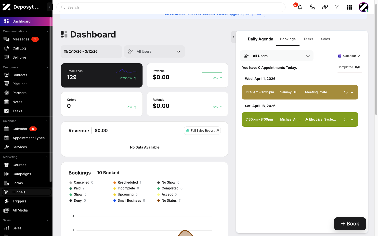 Step 1: On your Dashboard, navigate to the Funnels tab under the Marketing section.