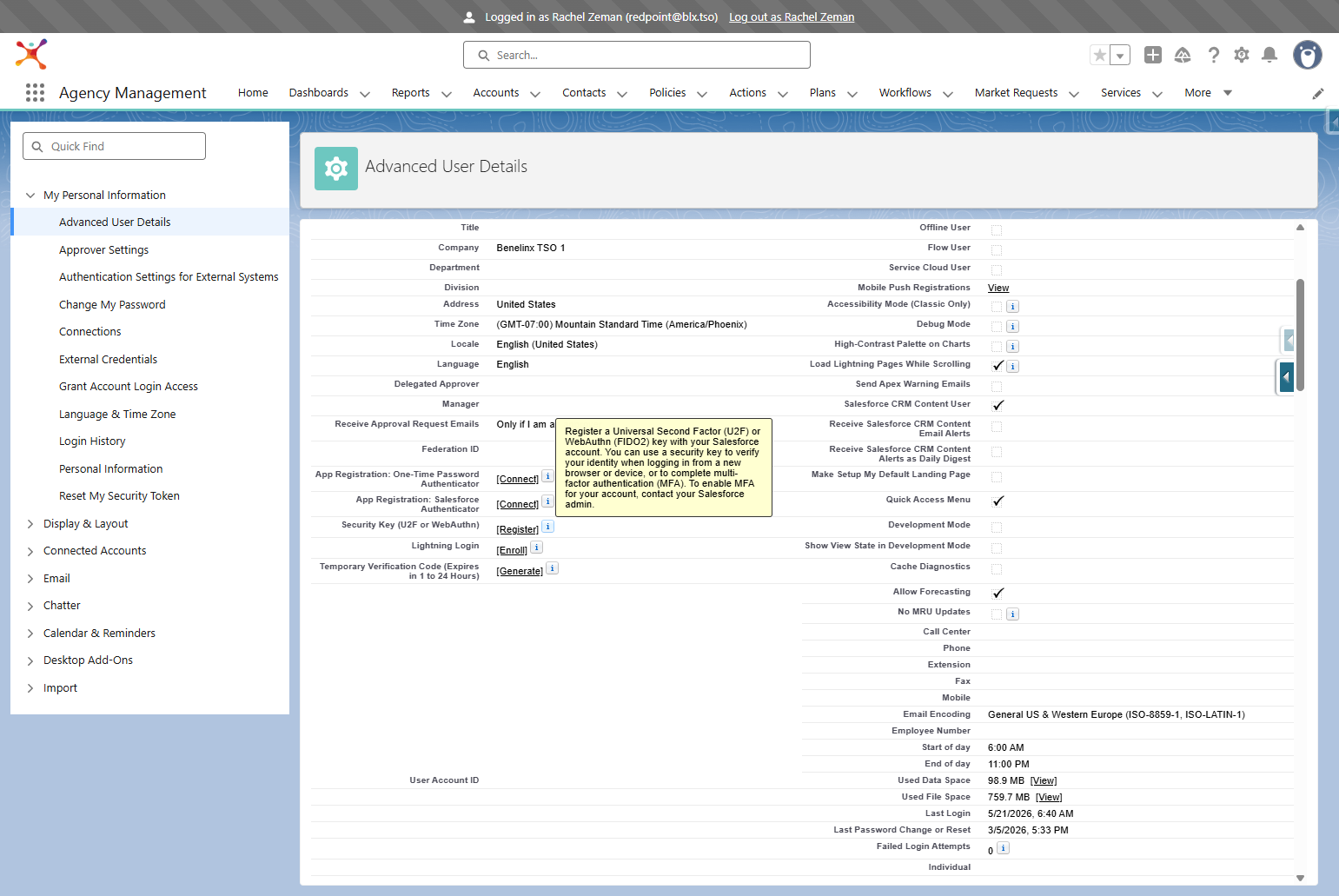 Click on Register and follow steps on popup to connect your Phishing Resistant MFA of choice.