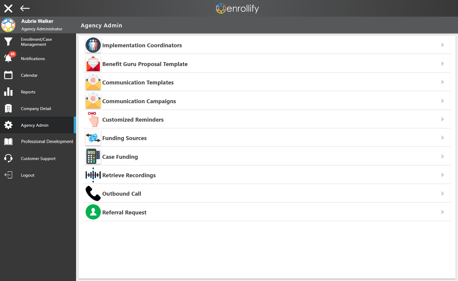Click on "Agency Admin" tab