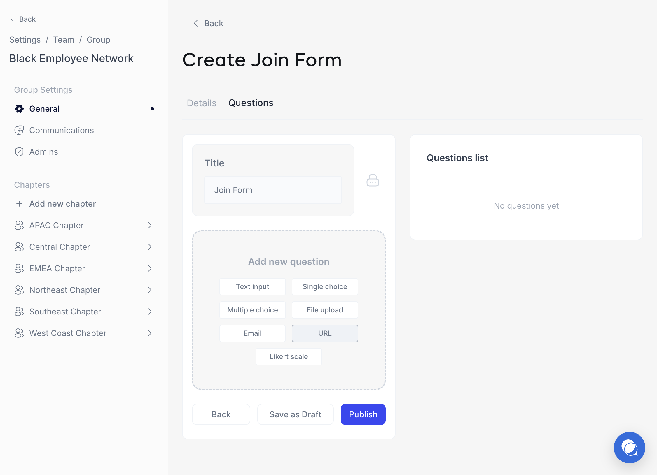 Create form questions