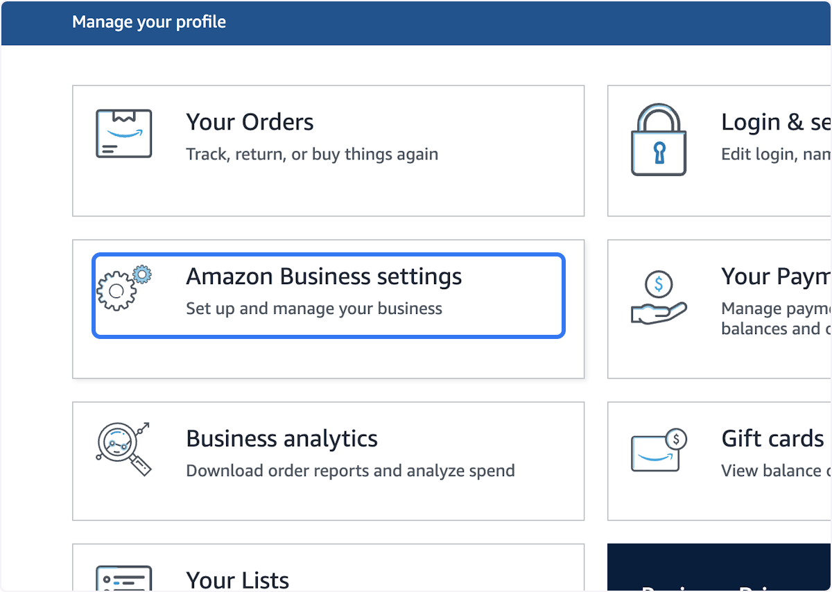 Click on Amazon Business settings…
