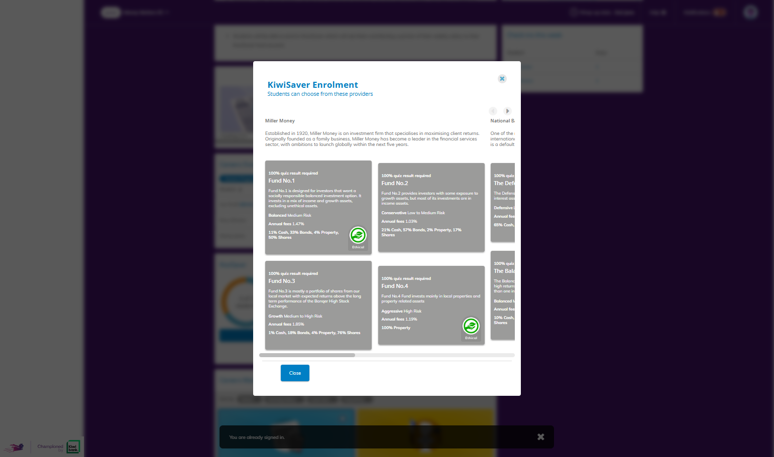 You can see all of the different providers and funds that your students will be choosing from.