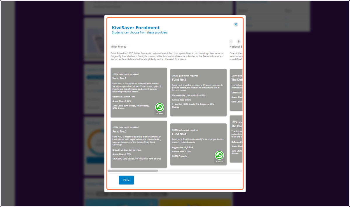 You can see all of the different providers and funds that your students will be choosing from.