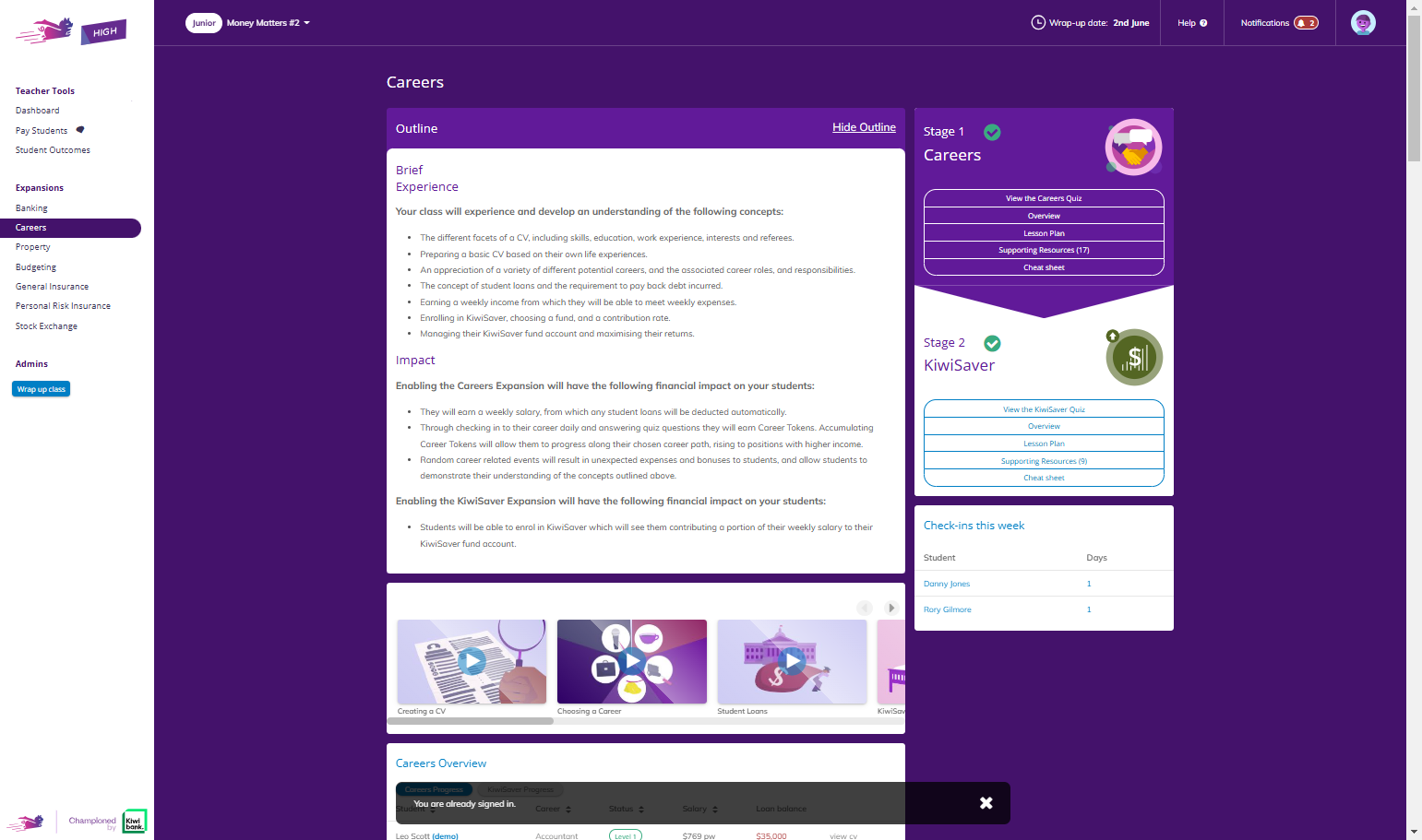 From the Careers section, scroll down.