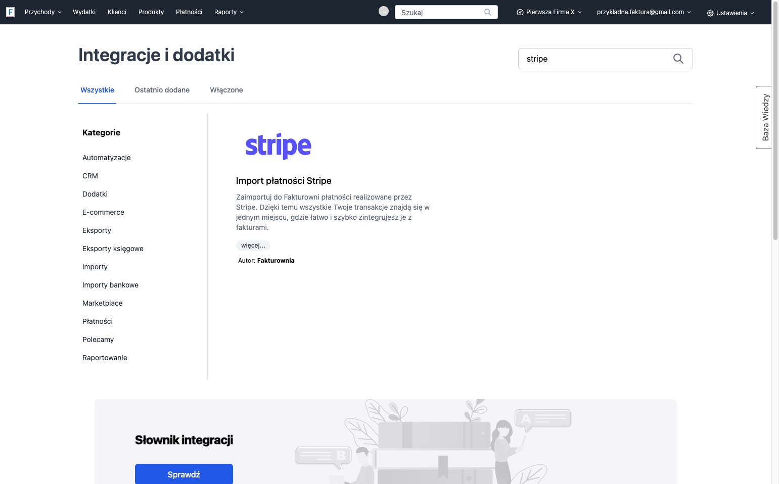 wejdź w szczegóły integracji > Stripe