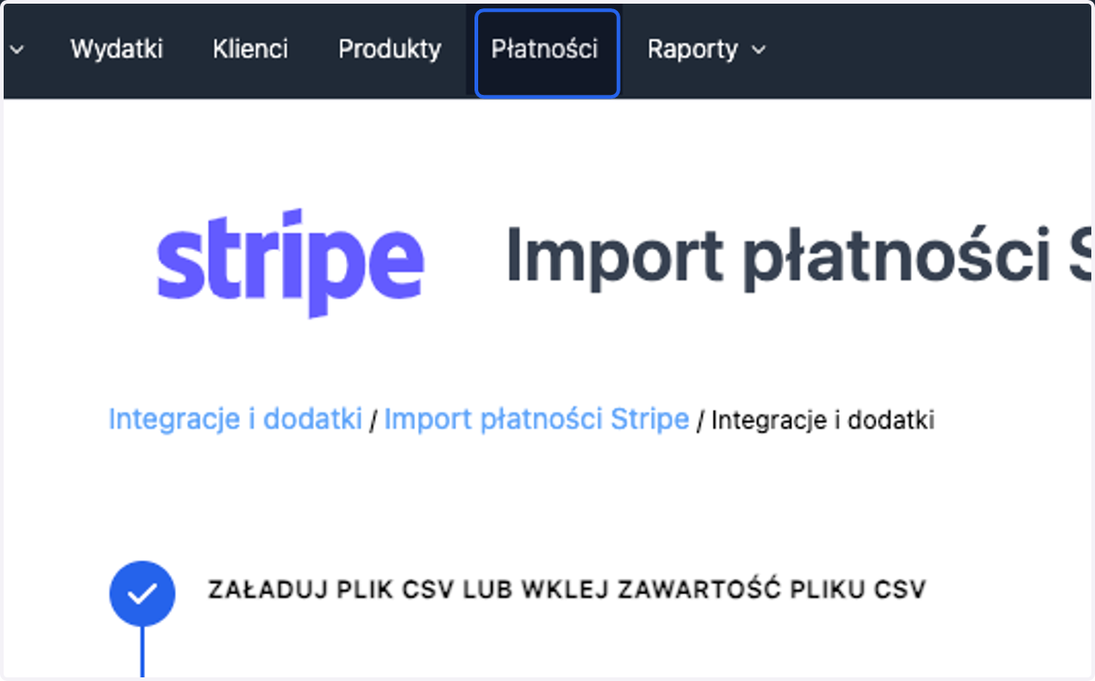 transakcje zostaną zaimportowane do zakładki > Płatności