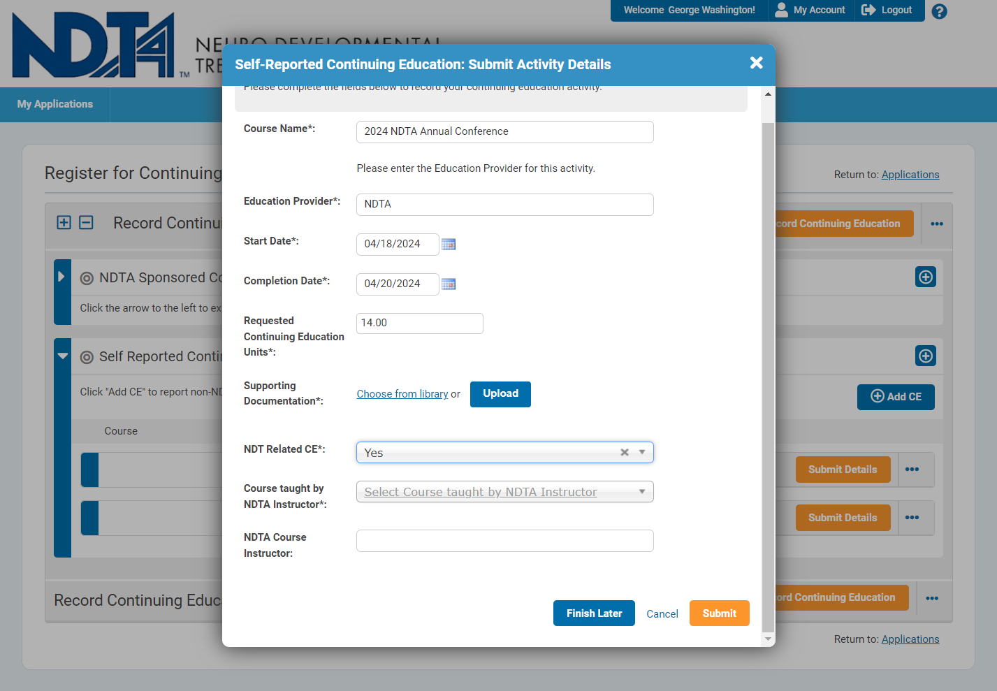 Click on Select Course taught by NDTA Instructor