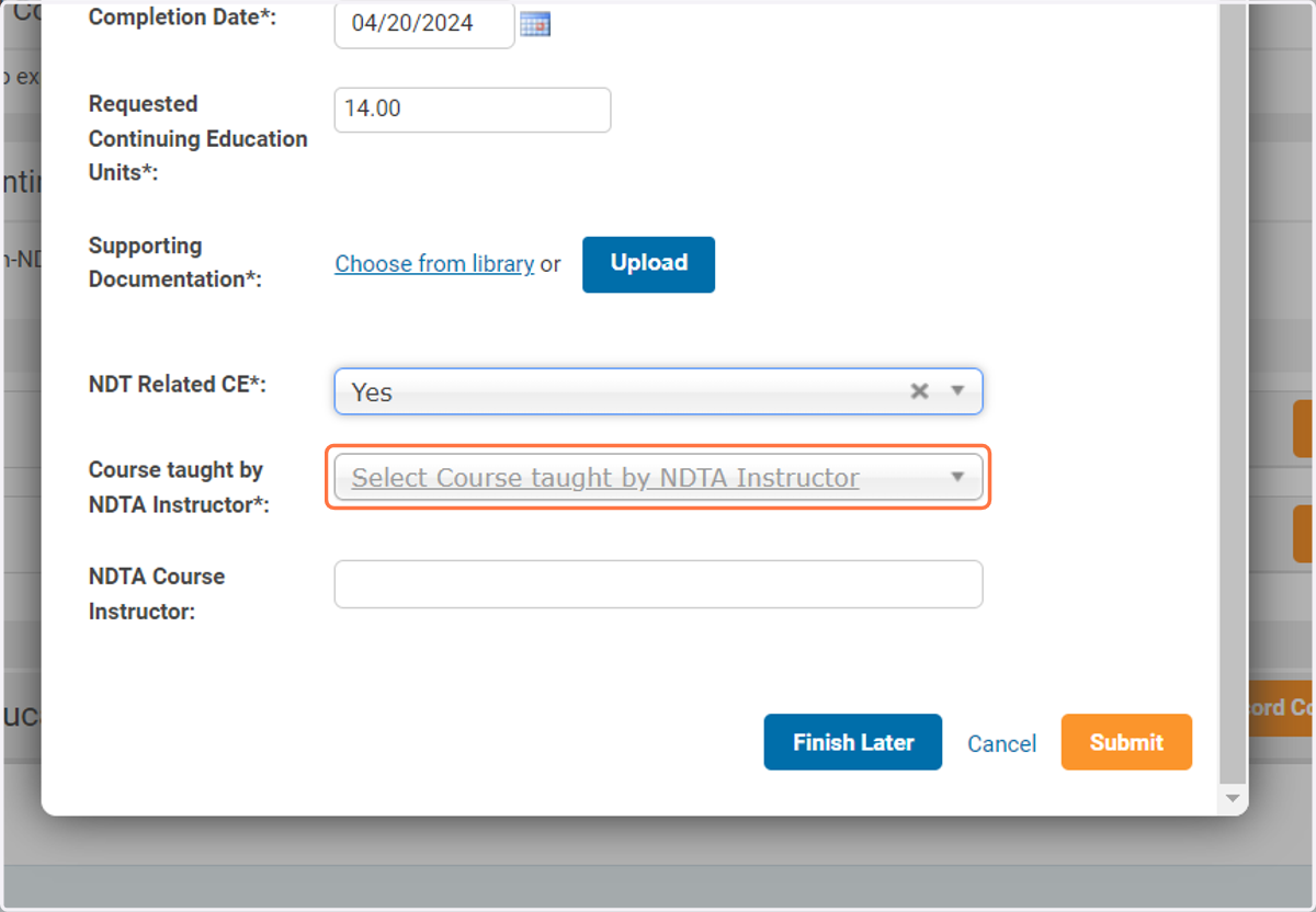 Click on Select Course taught by NDTA Instructor