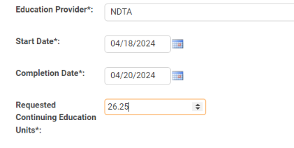 Please be sure to include the start date, end date, and the credit hours awarded for the course
