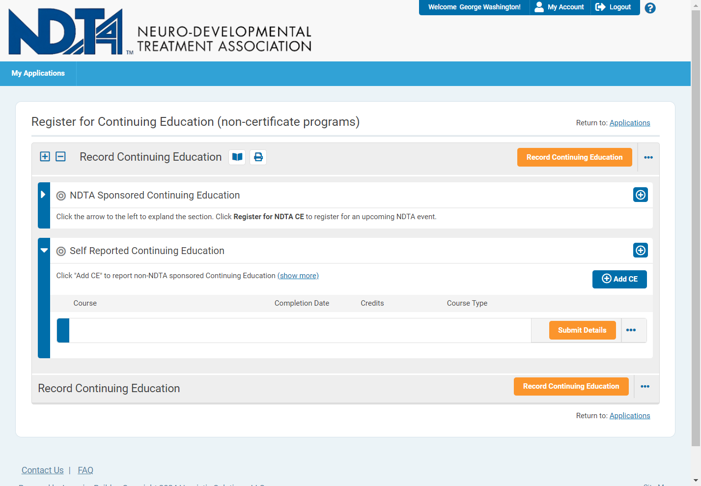 Click on Add CE under Self Reported Continuing Education