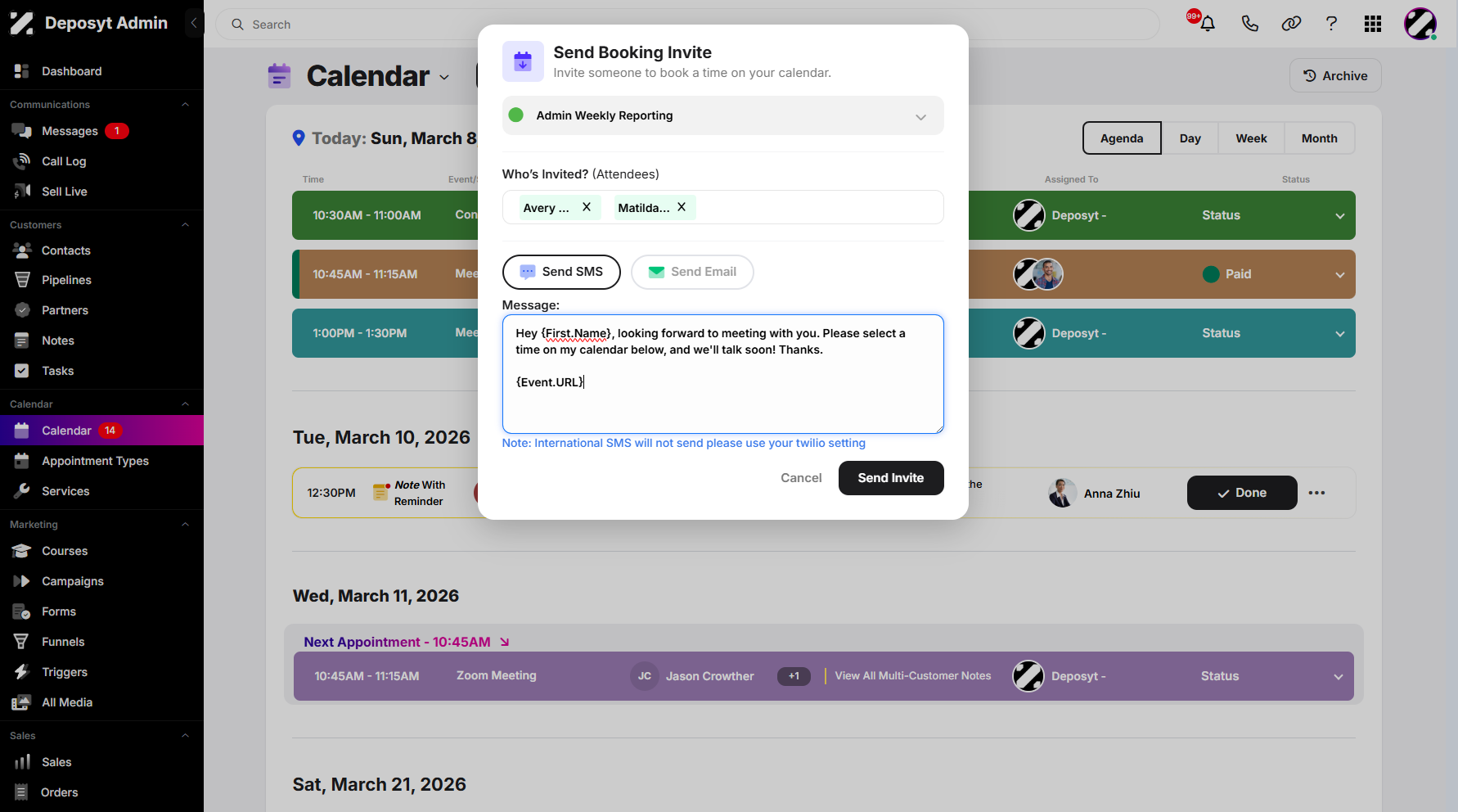 Step 9: Both SMS and Email messages are also editable.