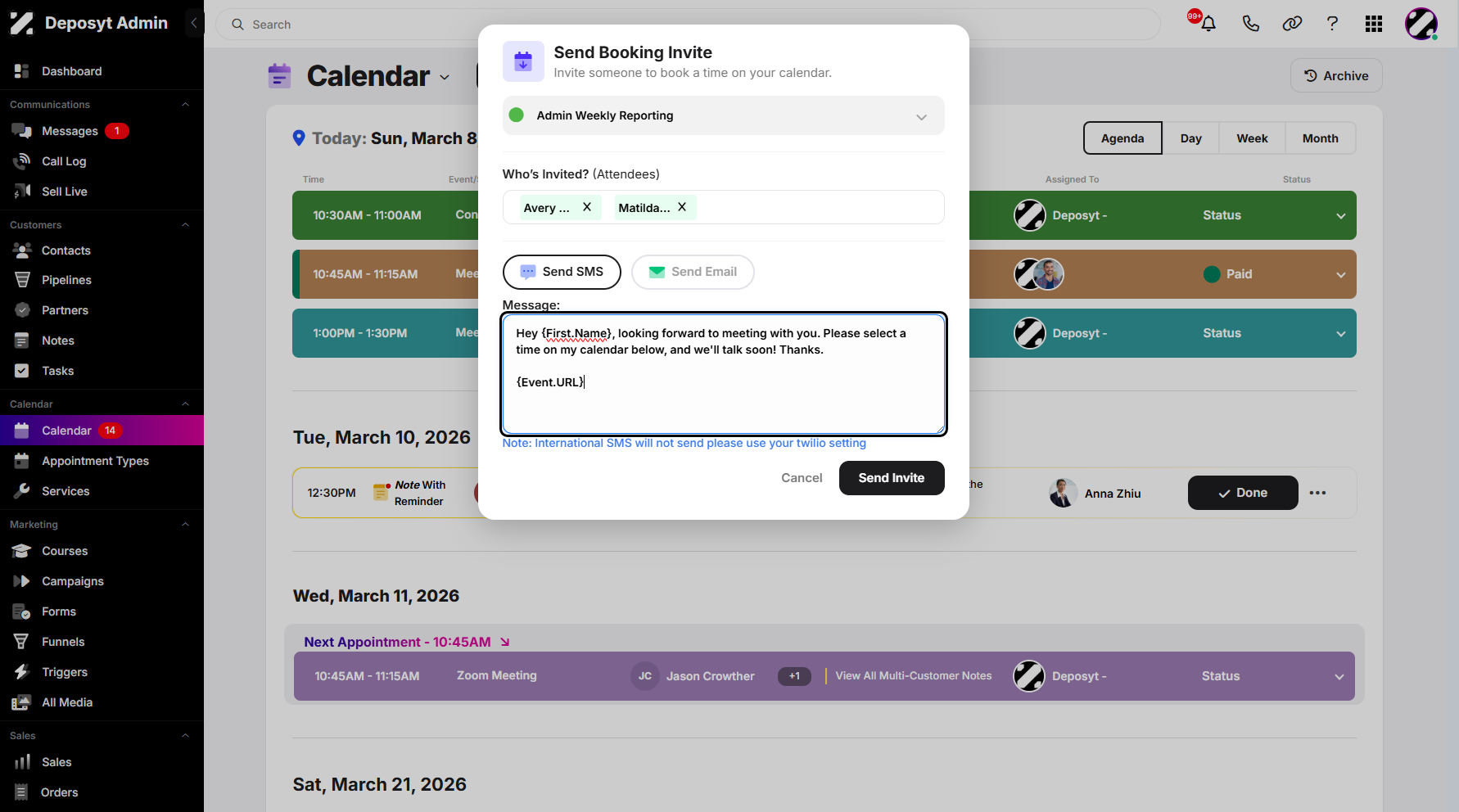 Step 9: Both SMS and Email messages are also editable.