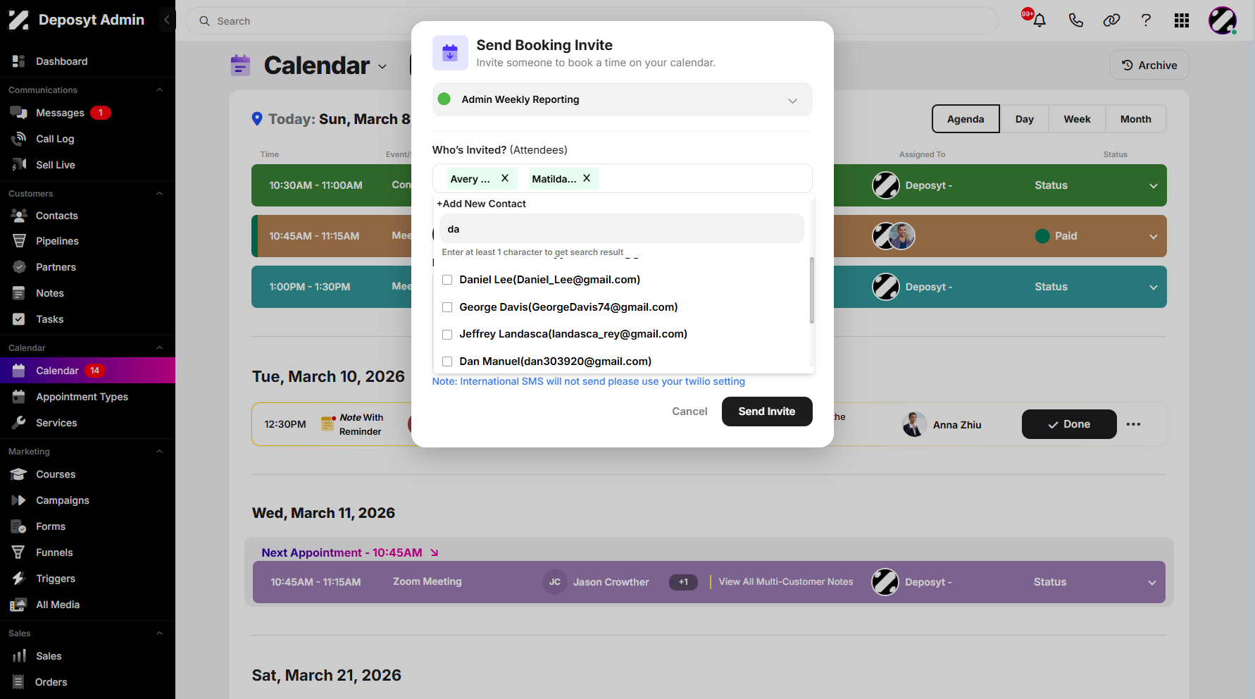 Step 8: Select the attendees by clicking the checkboxes next to their names.